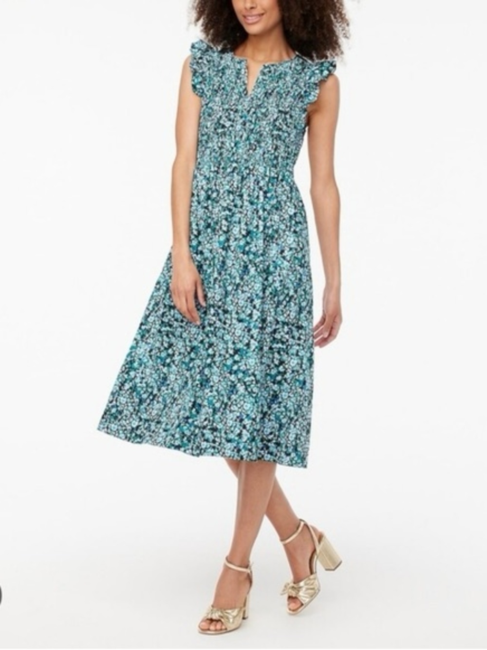 J. Crew Smocked Top Flutter Sleeve MIDI Dress